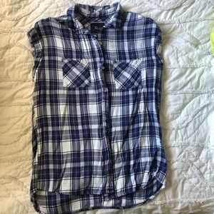 Short sleeve blue plaid top
